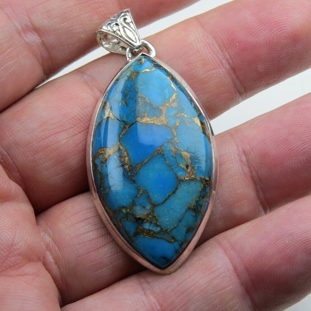 $300  Copper Turquoise Sterling Silver Pendent